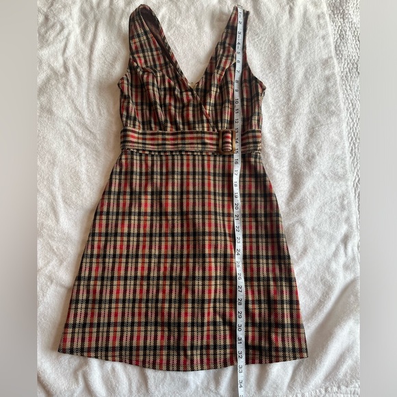 Plaid mini dress size medium fall retro vneck sleeveless - Picture 7 of 10